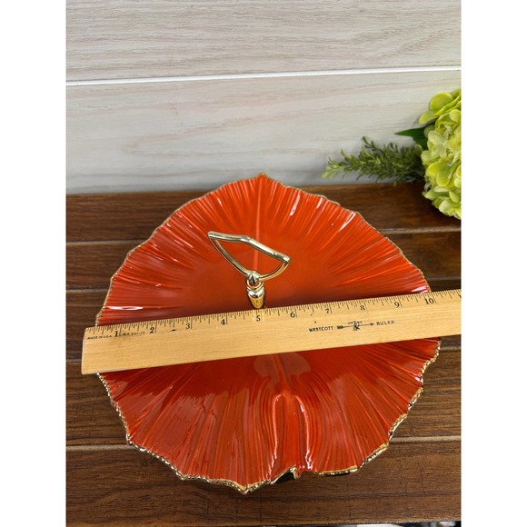 Vintage Funky Orange and Gold California Pottery Tidbit Tray / Sandwich Platter - Picture 7 of 8